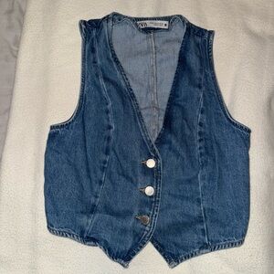 Zara Denim Button-Up Vest